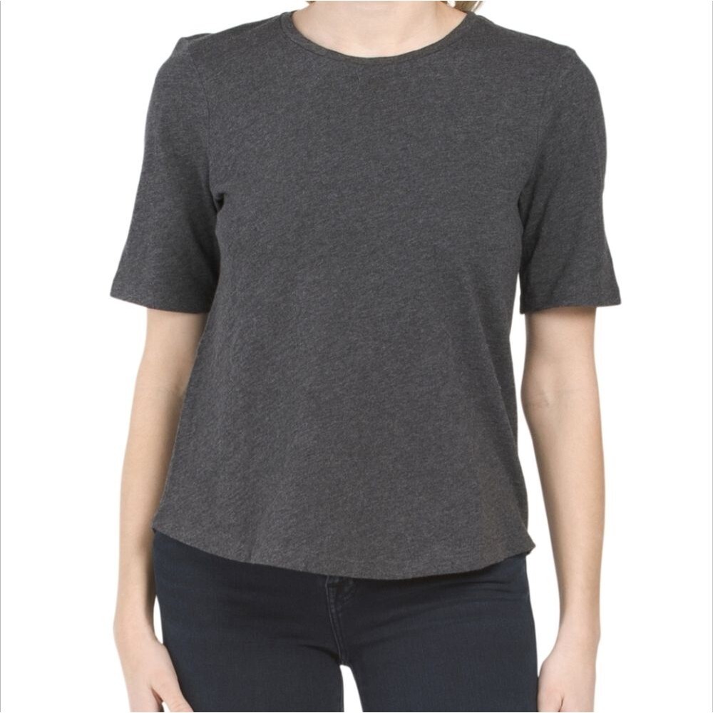 Eileen Fisher Petite Slubby Organic Cotton Melange Top. Size PP in Graphite